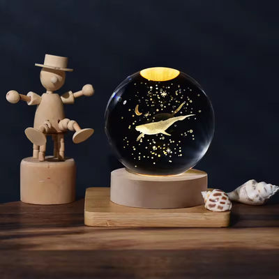 6cm 3D Art Κρυστάλλινη μπάλα νυχτερινό φως δώρο γενέθλια νυχτερινό φως ξύλινο φως βάσης επιτραπέζια λάμπα διακόσμηση