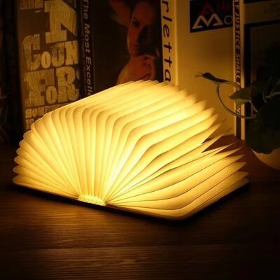Φως ανάγνωσης βιβλίου σχήμα Custom φορητό LED φωτισμό βιβλίου αναδιπλούμενο φωτισμό βιβλίου με φόρτιση USB ξύλινο κάλυμμα νυχτερινό φως