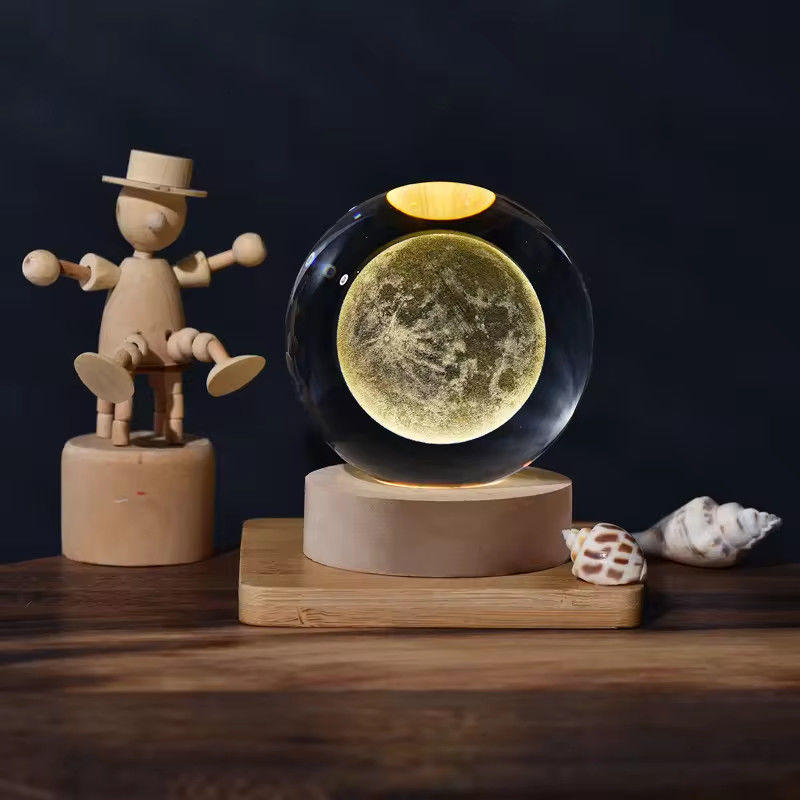 6cm 3D Art Κρυστάλλινη μπάλα νυχτερινό φως δώρο γενέθλια νυχτερινό φως ξύλινο φως βάσης επιτραπέζια λάμπα διακόσμηση